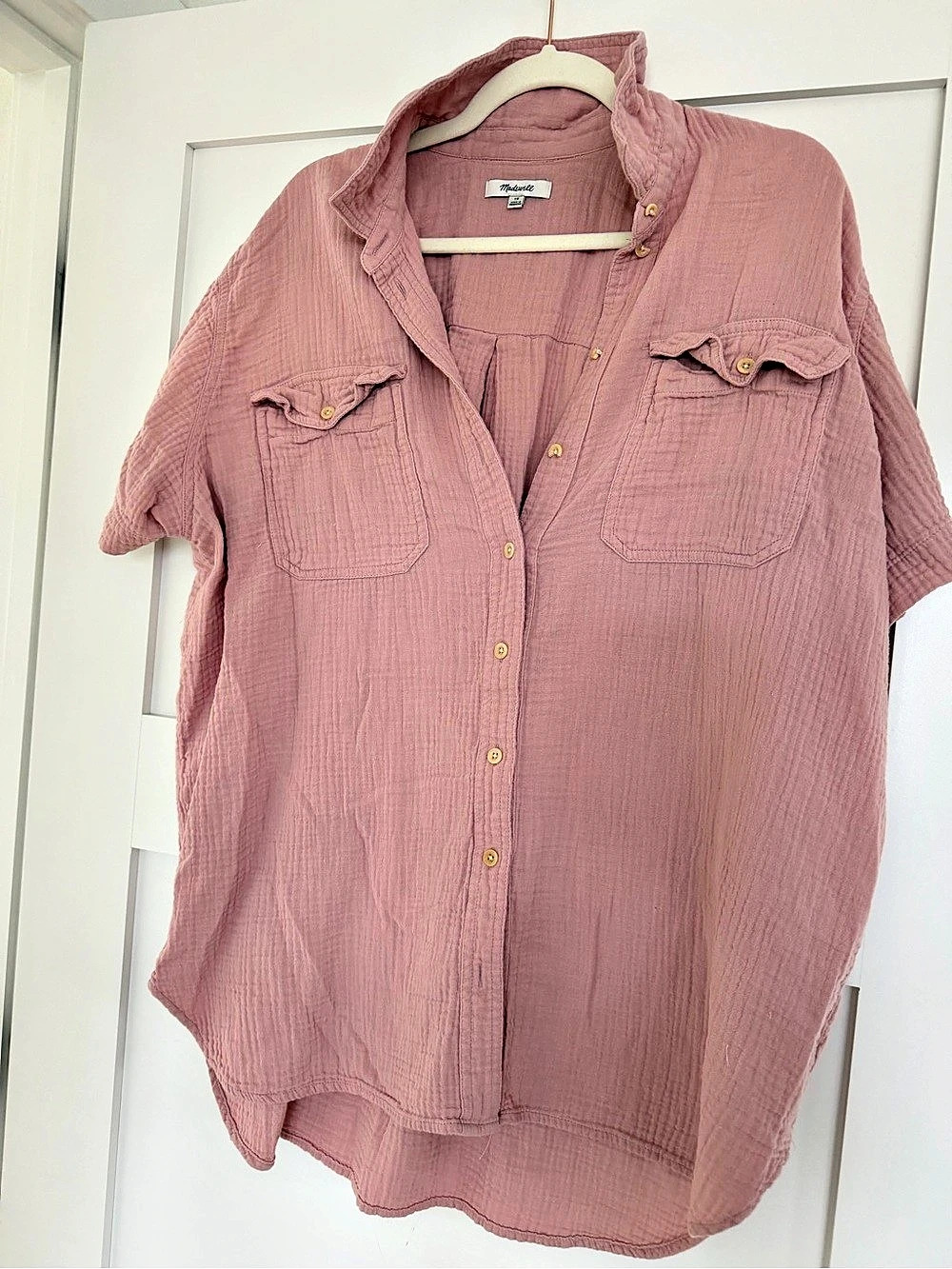 Madewell Lightspun Short-Sleeve Flap-Pocket Shirt Pink 1X